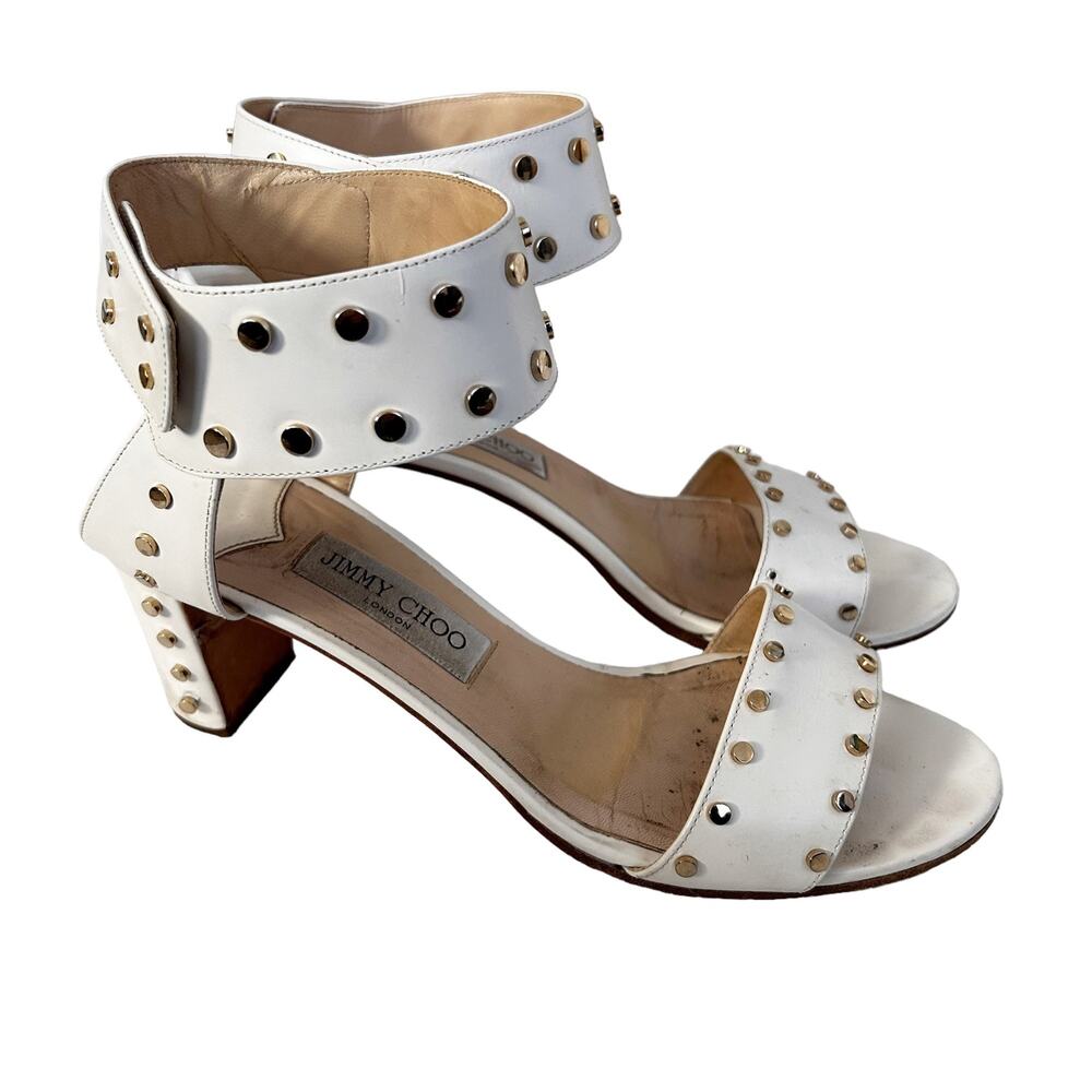 Jimmy Choo White 65 Veto Studded Heel Sandals Sz 11